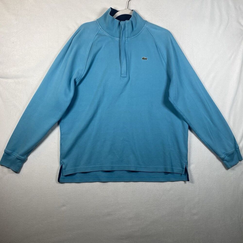Lacoste Men’s Xl Blue Cotton ¼ Zip Pullover Sweatshirt Mock Neck Crocodile Logo